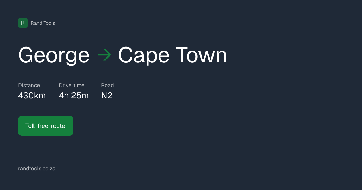 George to Cape Town: Toll-free · Drive Time & Cost 2026 | Rand Tools